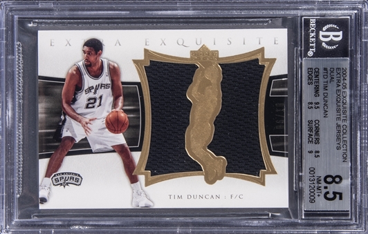 2004-05 UD "Exquisite Collection" Extra Exquisite Jerseys Dual #TD Tim Duncan Jersey Card (#06/10) - BGS NM-MT+ 8.5